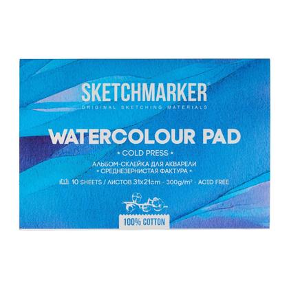 Блок бумаги для акварели "Sketchmarker" 100% хлопок, 21*31 см, 300 г/м2, 10 л., мелкозернистая