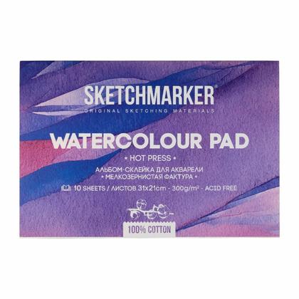 Блок бумаги для акварели "Sketchmarker" 100% хлопок, 21*31 см, 300 г/м2, 10 л., мелкозернистая