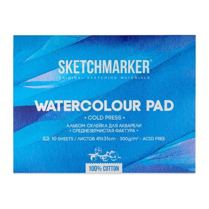 Блок бумаги для акварели "Sketchmarker" 100% хлопок, 31*41 см, 300 г/м2, 10 л., среднезернистая