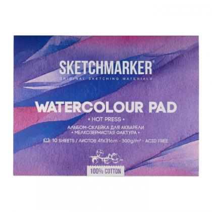 Блок бумаги для акварели "Sketchmarker" 100% хлопок, 31*41 см, 300 г/м2, 10 л., мелкозернистая