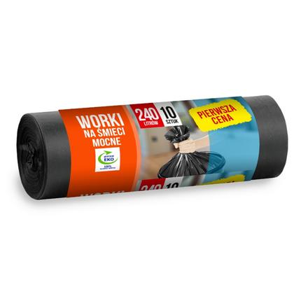 Мешки для мусора 240л 10 шт/рулон ПВД Pierwsza Cena 31мкм 110*125см цв.черный