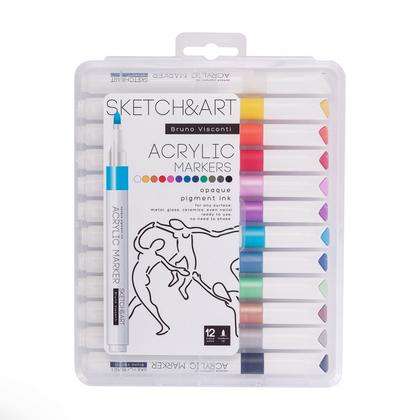 Маркер худ. для скетчинга "Sketch&Art" акрил., пласт. чехол, набор 12 цв.