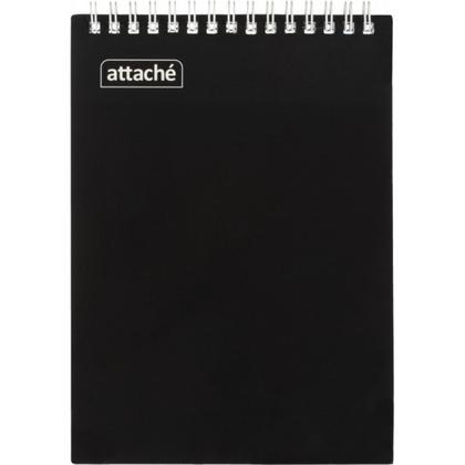 Блокнот А5 140*195 мм, 60 л., в клетку, "Attache однотонный" спираль сверху, обл. карт., черный