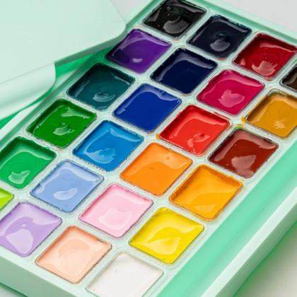 Краски гуашевые "Himi Jelly Cup. New vision" набор 24 цв., 30 мл., кювета, зелeный футляр