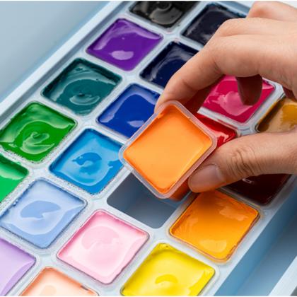 Краски гуашевые "Himi Jelly Cup. New vision" набор 24 цв., 30 мл., кювета, холодный голубой футляр