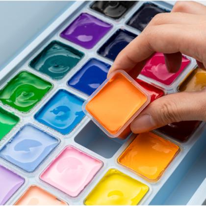 Краски гуашевые "Himi Jelly Cup. New vision" набор 24 цв., 30 мл., кювета, холодный голубой футляр