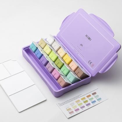 Краски гуашевые "Himi Jelly Cup. Pastel colors" набор 18 цв., 30 мл., кювета, фиолетовый футляр