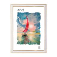 Фоторамка 21*30 см, 19 мм "П3-300 Zebra" пласт., со стеклом, белый/золотистый
