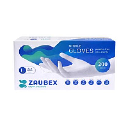 Перчатки нитриловые неопудренные одноразовые   Zaubex, р-р L 200 шт./уп. голубой