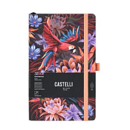 Блокнот А5 130*210 мм., 96 л., св-кремовый, лин. "Eden wild garden" тверд.обл. искусств. матер., на резинке, разноцвет./оранжевый, срез разноцветный