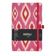 Блокнот А5 130*210 мм., 96 л., св-кремовый, лин. "Ikat candy cherry" тверд. обл., искусств. матер., на резинке, розовый/красный