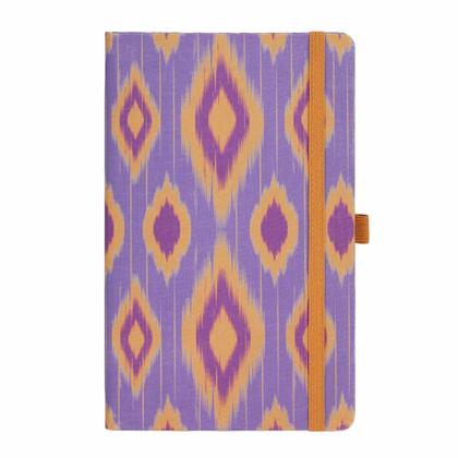 Блокнот А5 130*210 мм., 96 л., св-кремовый, лин. "Ikat lilac sand" тверд. обл., искусств. матер., на резинке, фиолетовый/оранжевый