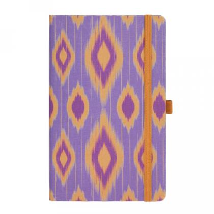 Блокнот А5 130*210 мм., 96 л., св-кремовый, лин. "Ikat lilac sand" тверд. обл., искусств. матер., на резинке, фиолетовый/оранжевый