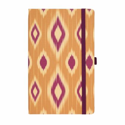 Блокнот А5 130*210 мм., 96 л., св-кремовый, лин. "Ikat mustard blush" тверд. обл., искусств. матер., на резинке, оранжевый/бордовый