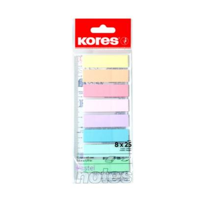 Закладки пласт. "Kores" 12*45 мм, 8 цв.*25 шт., с линейкой, ассорти, пастель