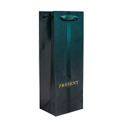 Пакет бумажный подарочный 13*36*10 см "Present", д/бутылки, зеленый