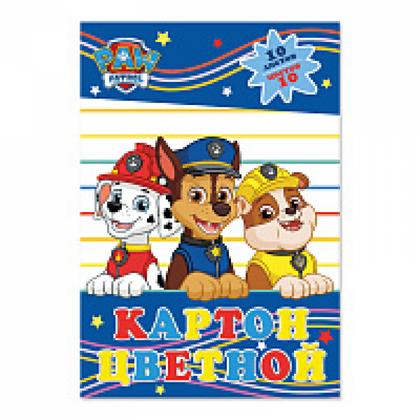 Картон цветной набор А4, 10 цв., 10 л. "Paw Patrol" мелов.