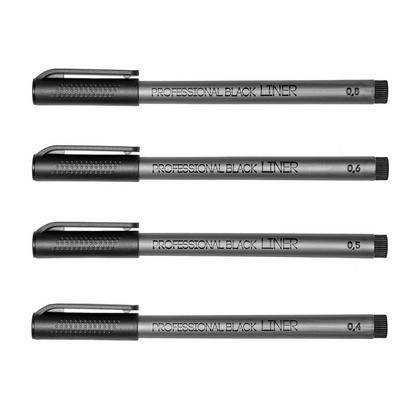 Набор ручек капиллярных "Professional Fine Liners" 0,4-0,8 мм, пласт., серый., стерж. черный, 4 шт.