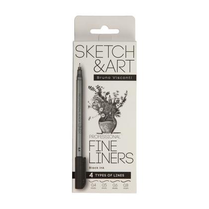 Набор ручек капиллярных "Professional Fine Liners" 0,4-0,8 мм, пласт., серый., стерж. черный, 4 шт.