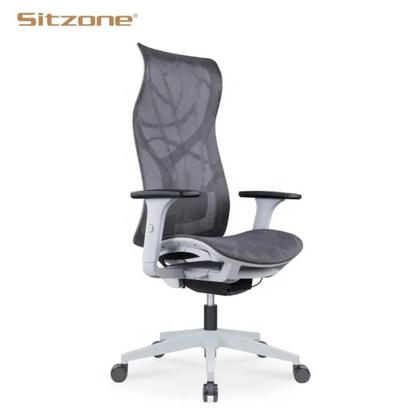 Кресло д/руководителя SitZone CH-283A-HS-P1 сетка, серый, крестов. пластик, корпус белый, регулир. подлокотн., слайдер