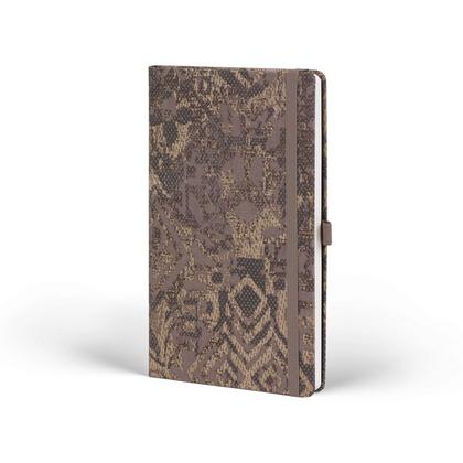 Блокнот А5 130*210 мм., 96 л., св-кремовый, лин. "Shabby brown texture" тверд. обл., искусств. матер., на резинке, коричневый