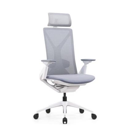 Кресло д/руководителя SitZone E-YR-001A-P1-WH сетка/ткань, серый, крестов. алюминий, корпус белый, регулир. подголов., регулир. подлокотн., слайдер