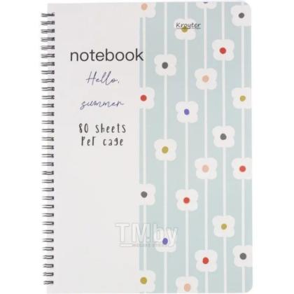 Тетрадь А4 80 л., клет. "Flowers" спираль сбоку, обл. карт., ассорти