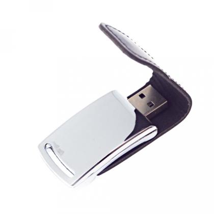Карта памяти USB Flash 2.0 32 Gb VDL-014, метал, кож.зам., черный 