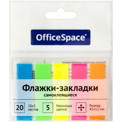 Закладки пласт. "Office Space" 12*45 мм, 5 цв.*20 шт., ассорти неон