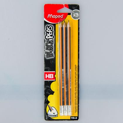 Карандаш прост. "Black Peps" HB, с ластиком, 3 шт., блистер, черный -30