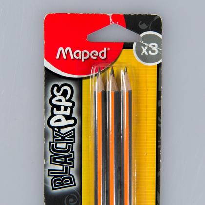Карандаш прост. "Black Peps" HB, с ластиком, 3 шт., блистер, черный -30