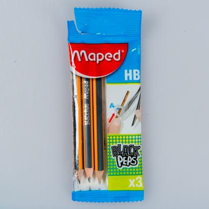 Карандаш прост. "Black Peps" HB, с ластиком, 3 шт., блистер, черный -30