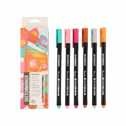 Ручка капиллярная "Sketchmarker Artist fine pen Mid" набор 6 шт.