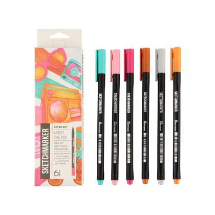 Ручка капиллярная "Sketchmarker Artist fine pen Mid" набор 6 шт.