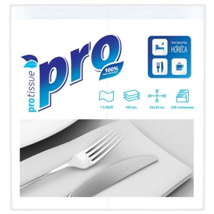 Салфетки бумажные  PROtissue 24*24см, 1 слой, цв.белый, 100 листов