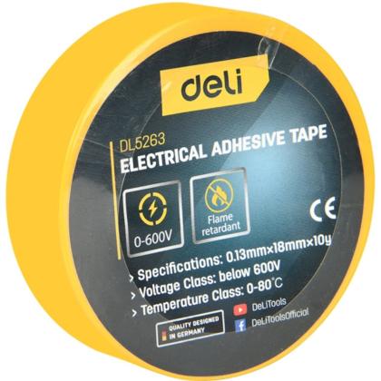 Изолента ПВХ "Deli" 18 мм*10 м, 130 мкм, желтый