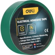 Изолента ПВХ "Deli" 18 мм*10 м, 130 мкм, зеленый