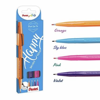 Маркер-кисть "Brush Sign pen. Happy" набор, 4 шт.