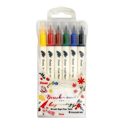 Маркер-кисть "Brush Sign pen twin" набор, 6 шт.