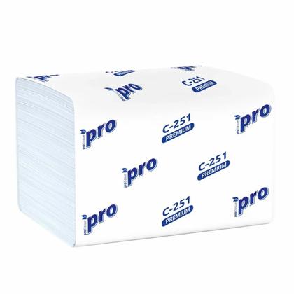 Салфетки бумажные PROtissue 16*21см, 2 слоя, V - сложение, цв.белый, 200 листов