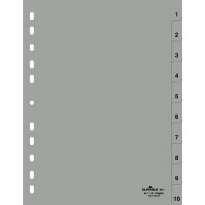 Разделитель на 10 делений А4 "Durable" пласт., с маркир., серый