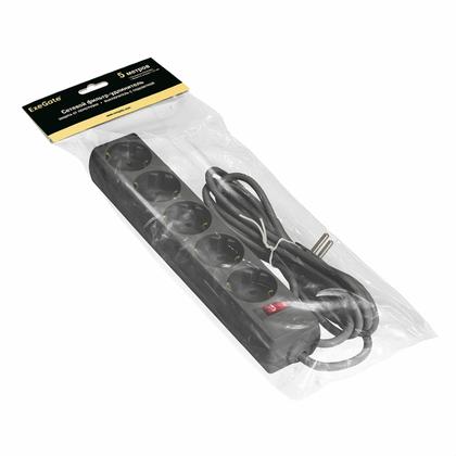 Сетевой фильтр 5м ExeGate SP-5-5B, EX221188RUS, 5 розеток, черный