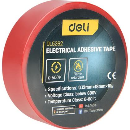 Изолента ПВХ Deli YS EDL5262 красная, 18 мм*10 м, 130 мкм