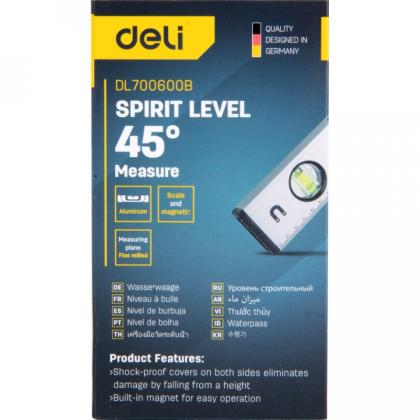 Уровень строительный Deli YS EDL700600B 600 мм, магнит, алюминиевый сплав