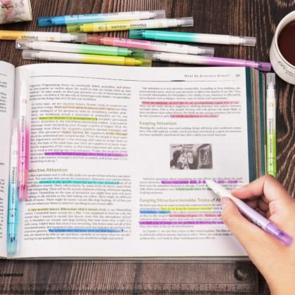Маркер текстовый двусторонний "Erasable" розовый
