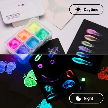Краски гуашевые "Himi Jelly Cup.Glow in the dark. Bright color" набор 6 цв., 23 мл., кювета, пластиковый футляр