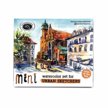 Краски акварельные "Aquarius. Mini Urban Sketcher set" набор 8 цв., полукюветы, метал. коробка, розовая
