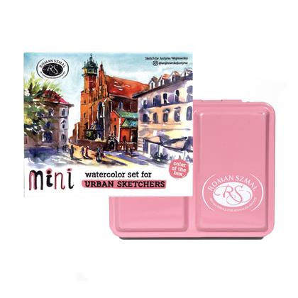 Краски акварельные "Aquarius. Mini Urban Sketcher set" набор 8 цв., полукюветы, метал. коробка, розовая