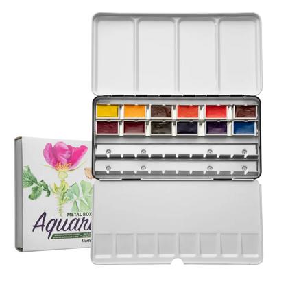 Краски акварельные "Aquarius. Botanical Set by Izabela Wolska-Kuśmider" набор 12 цв., кюветы, метал. коробка