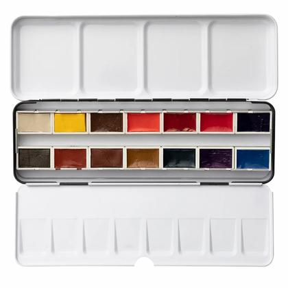 Краски акварельные "Aquarius. Mixing Palette" набор 14 цв., кюветы, метал. коробка
